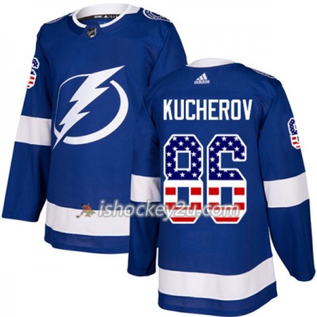 Mænd NHL Tampa Bay Lightning Trøje Nikita Kucherov 86 Adidas 2017-2018 Blå USA Flag Fashion Authentic